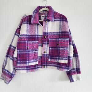 SO Purple White & Pink Flannel Shacket Lapel Collar Button Down Jacket Large